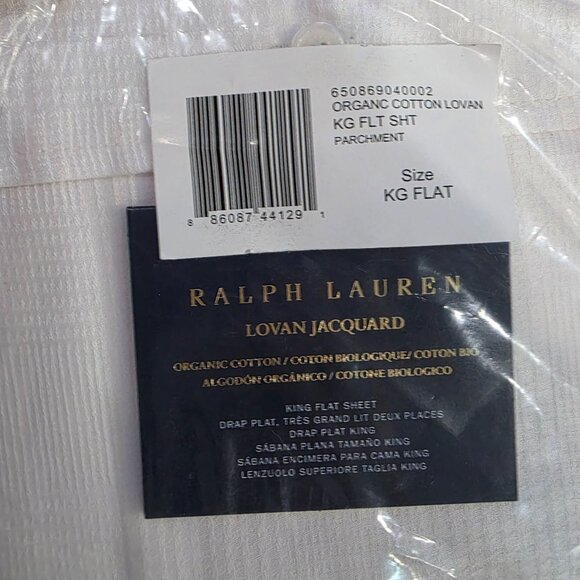 Ralph Lauren Organic Cotton Lovan Jacquard King Flat Sheet Parchment White NWT - Picture 5 of 5